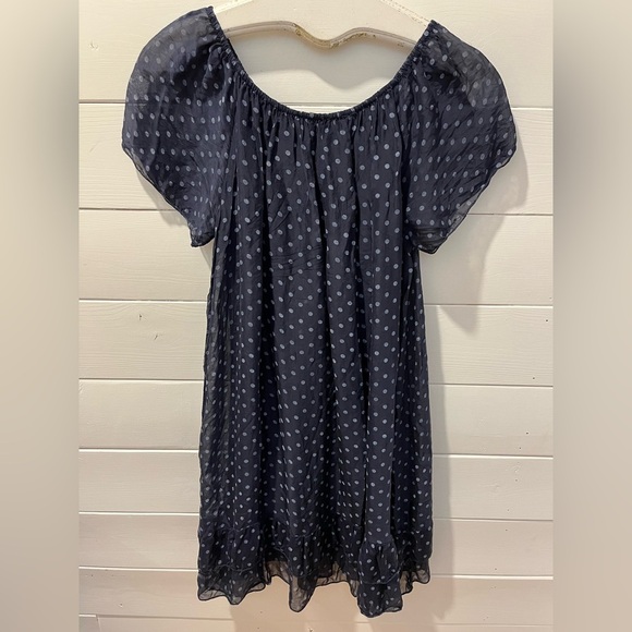 GIUSY Navy Silk-Blend Polka Dot Dress – Size S - Picture 6 of 9